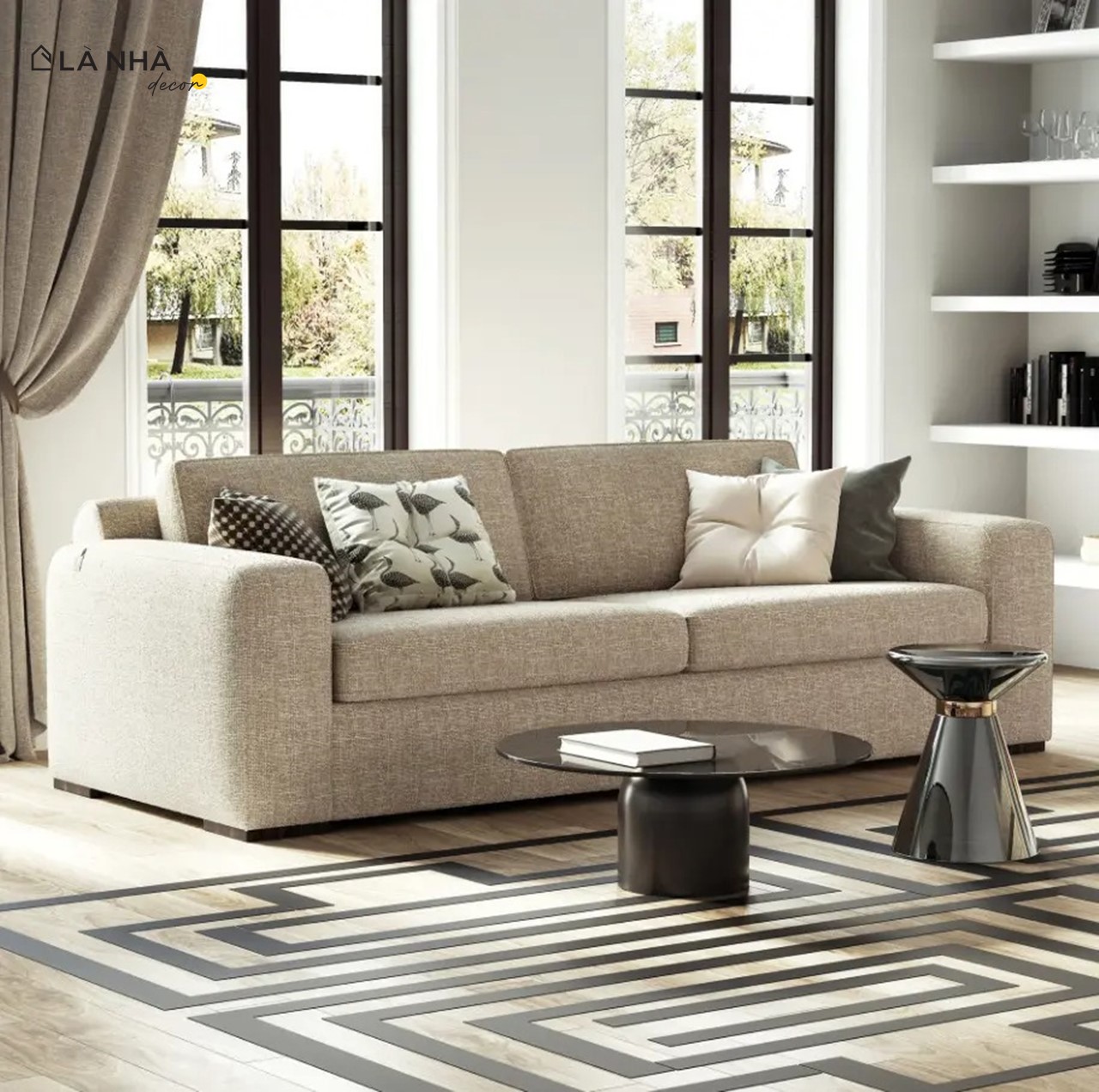 Sofa đôi vải bố tone màu tối giản