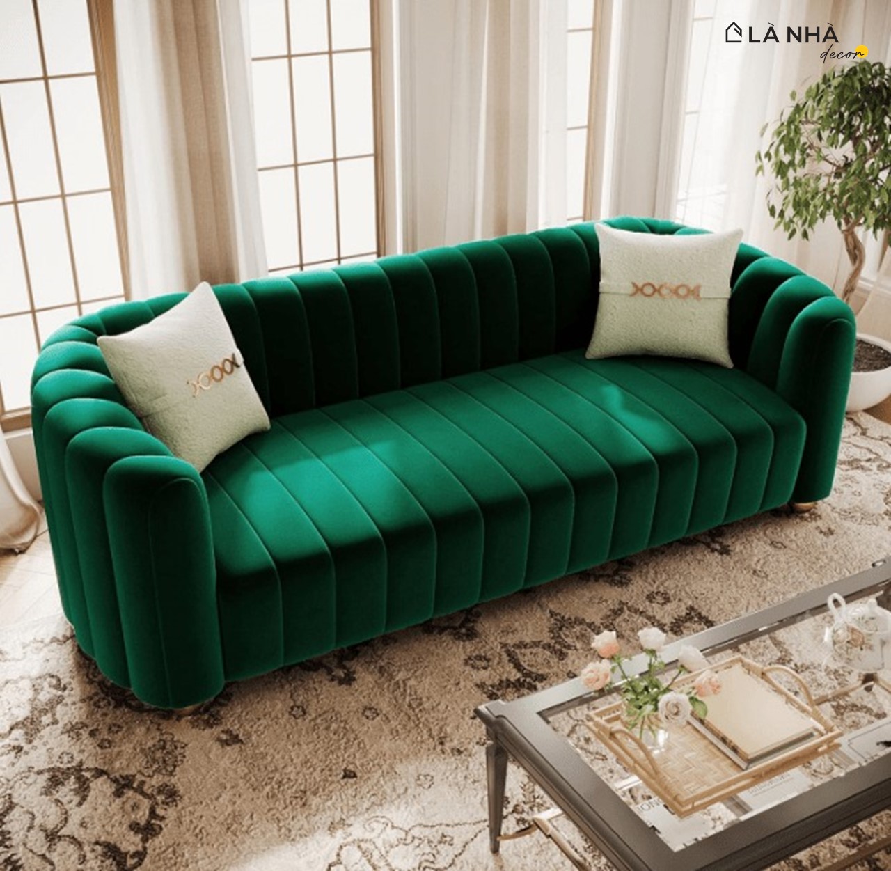 Sofa nhung tone xanh 1m8 cho phòng khách