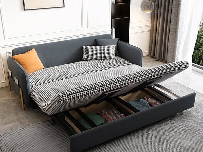 Giường sofa bọc nệm có vạt bật thông minh (Giường gấp gọn)